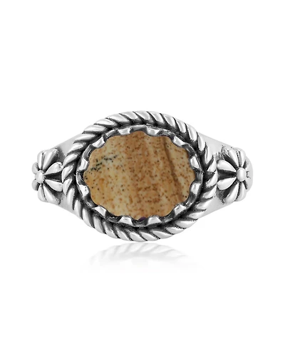 American West Jewelry Sterling Silver Picture Jasper East West Ring