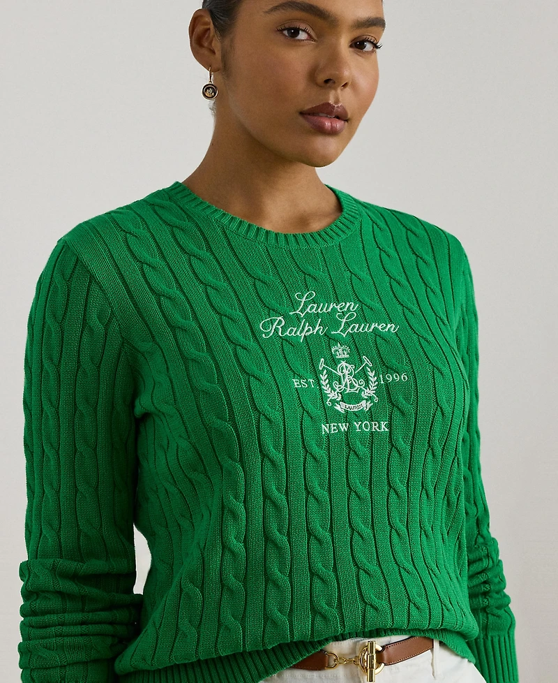 Lauren Ralph Plus Embroidered-Crest Crewneck Sweater