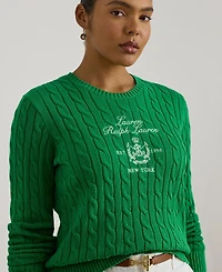 Lauren Ralph Plus Embroidered-Crest Crewneck Sweater