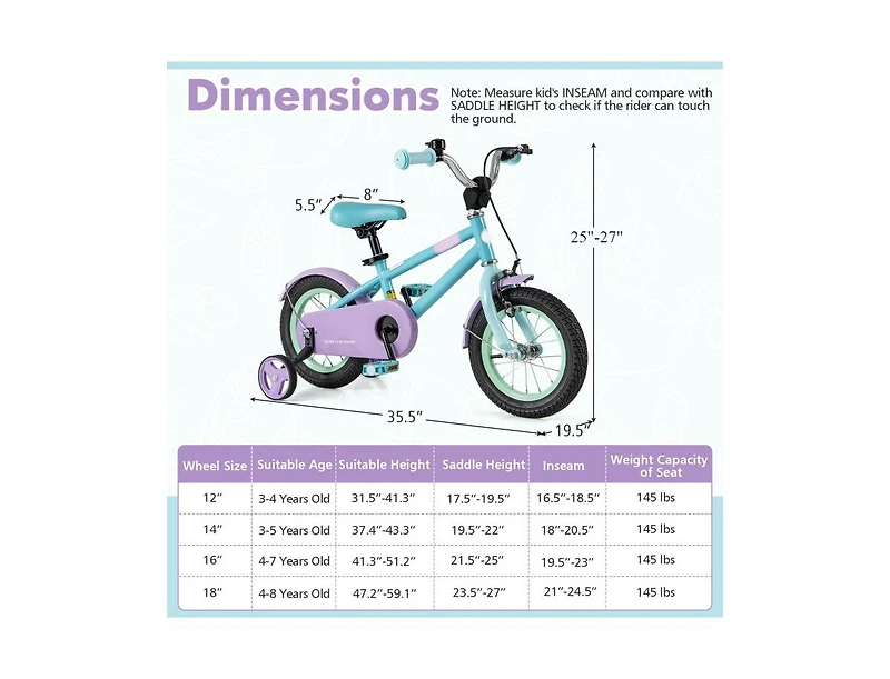 Sugift 12-Inch Kids Bike with Adjustable Handlebar and Saddle