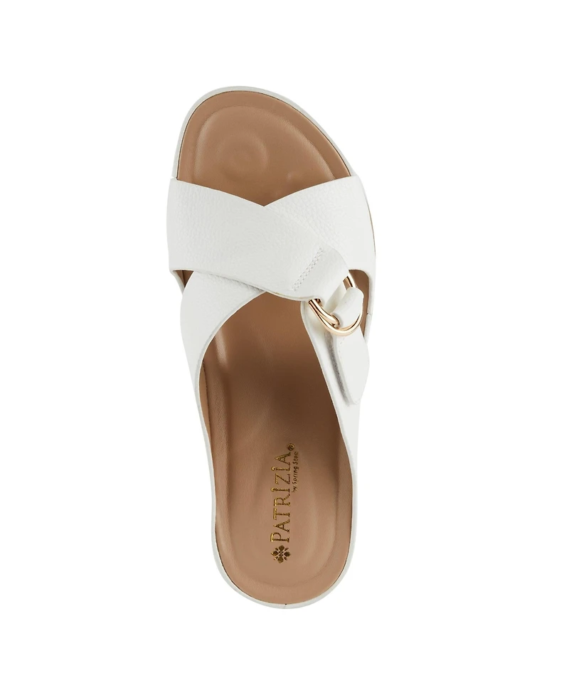 Patrizia Women s Rutha Criss-Cross Strap Slide Sandals with Gold Buckle and Padded Insole
