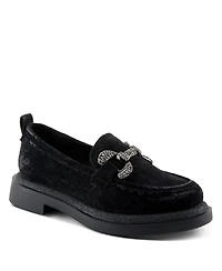 Patrizia Marlen Women's Velvet Textile Upper Slip-On Loafer On Chunky Lug Sole Bottom With Crystal Buckle