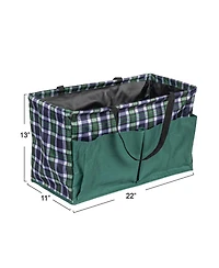 Household Essentials Plaid Krush Container All-Purpose Utility Tote with Green Pockets