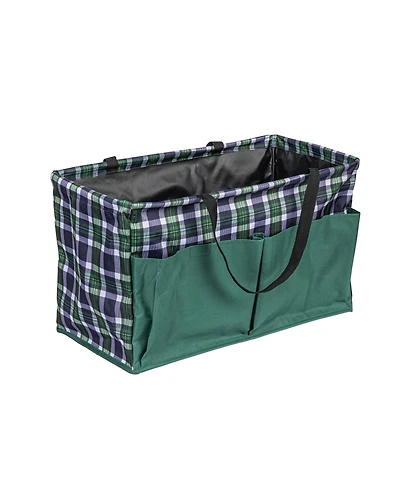 Household Essentials Plaid Krush Container All-Purpose Utility Tote with Green Pockets