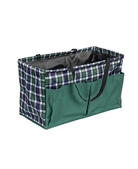 Household Essentials Plaid Krush Container All-Purpose Utility Tote with Green Pockets