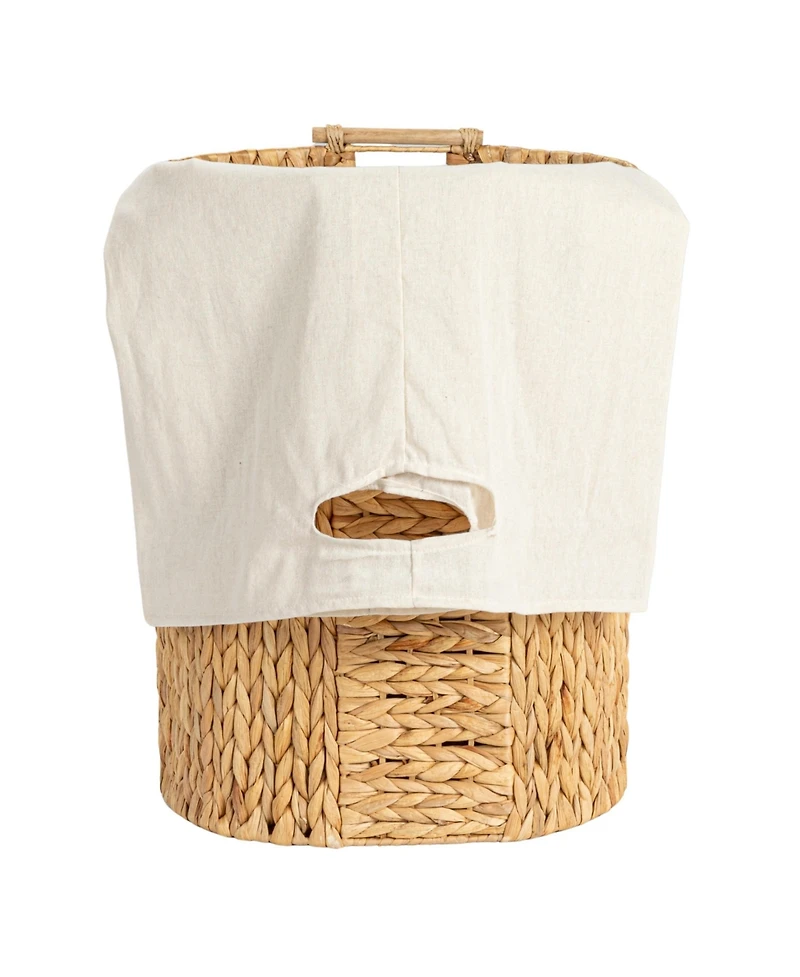 Household Essentials Handwoven Water Hyacinth Oval Hamper Set with Cotton Lining, Natural, Set of 2