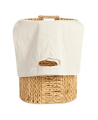 Household Essentials Handwoven Water Hyacinth Oval Hamper Set with Cotton Lining, Natural, Set of 2