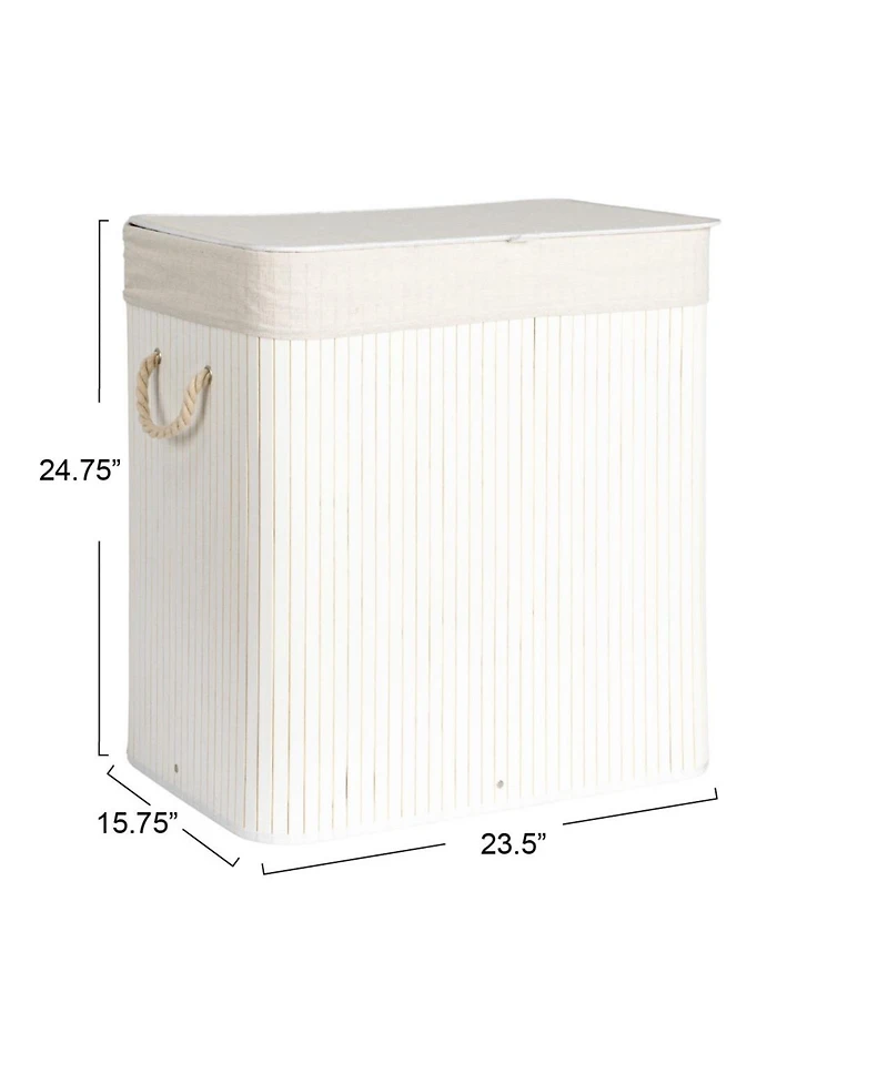 Household Essentials Bamboo Double Laundry Hamper with Rope Handles, 39-Gallons, White