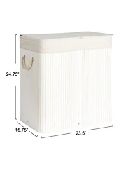Household Essentials Bamboo Double Laundry Hamper with Rope Handles, 39-Gallons, White