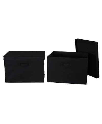 Household Essentials Wide Storage Box With Lid Box, 15"x15"x10", Black