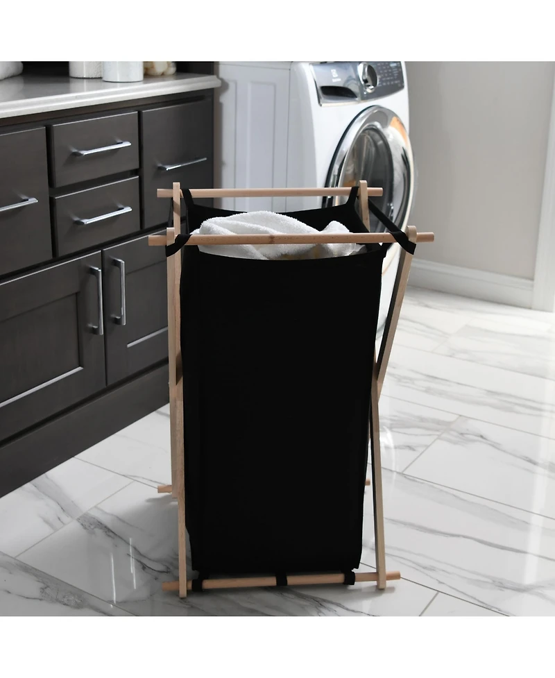 Household Essentials X-Frame Wood Laundry Hamper, Black
