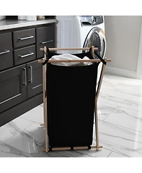 Household Essentials X-Frame Wood Laundry Hamper, Black