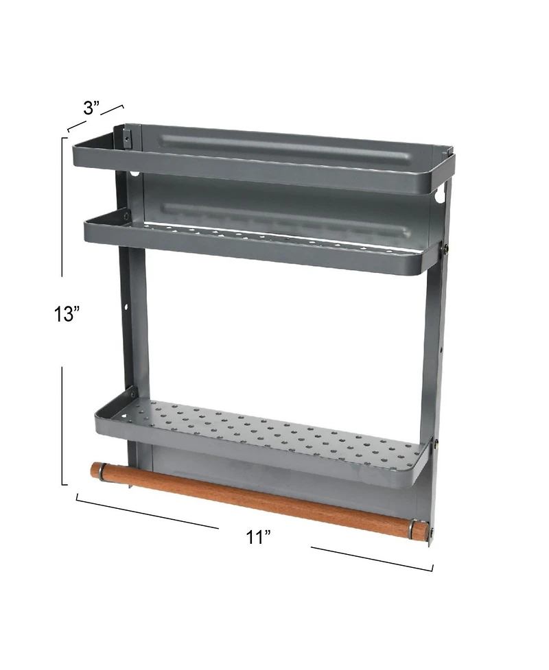 Household Essentials Grey Metal Magnetic Organizer with Towel Rack, Wall-Mount Storage Shelf