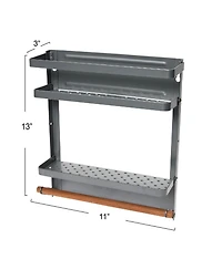 Household Essentials Grey Metal Magnetic Organizer with Towel Rack, Wall-Mount Storage Shelf