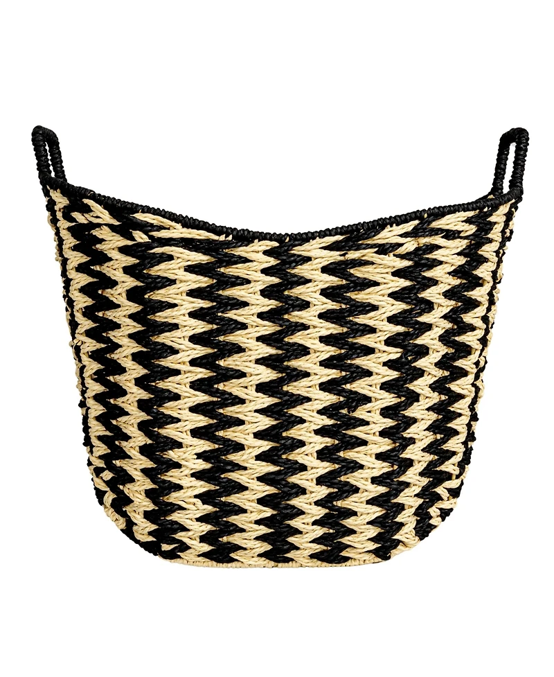 Household Essentials Zigzag Woven Paper Rope Basket, Black and Natural