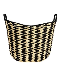 Household Essentials Zigzag Woven Paper Rope Basket, Black and Natural