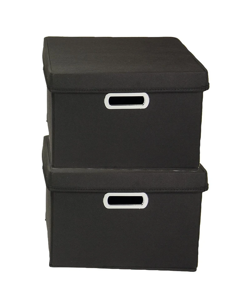 Household Essentials Storage Bins with Lids and Chromed Grommet Handles, Set of 2, Black