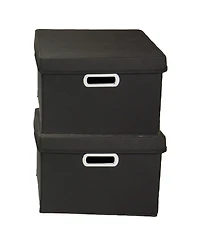 Household Essentials Storage Bins with Lids and Chromed Grommet Handles, Set of 2, Black