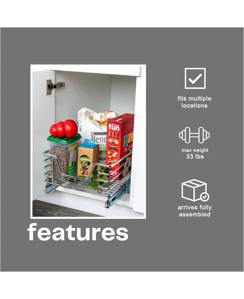 Household Essentials Glidez 11.5" W Steel Pull-Out Storage Organizer, 1-Tier Design, Chrome