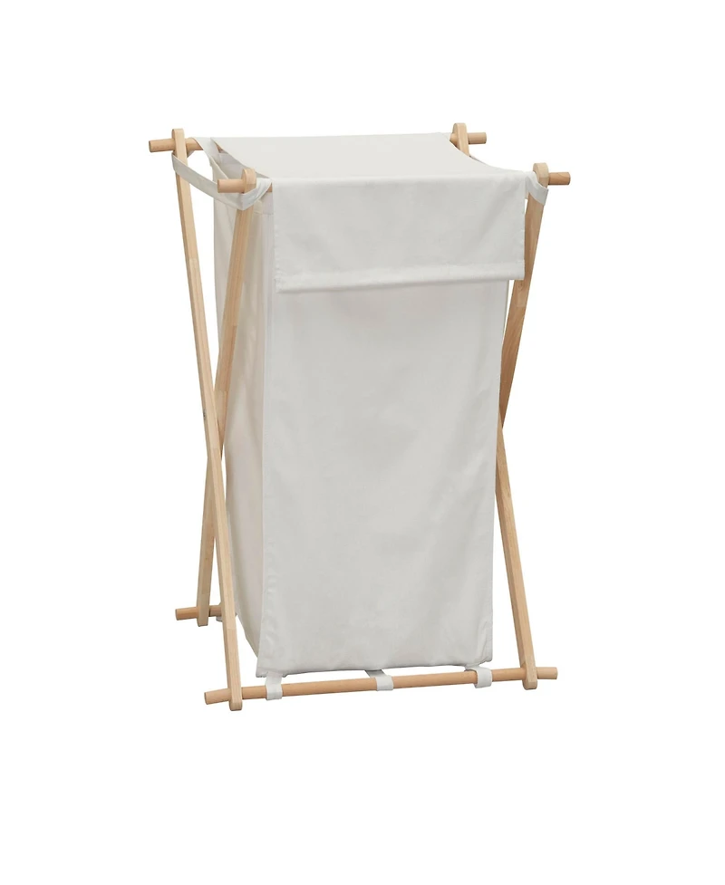 Household Essentials X-Frame Wood Laundry Hamper, Folding Wood Frame with Washable Poly-Cotton Bag