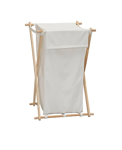 Household Essentials X-Frame Wood Laundry Hamper, Folding Wood Frame with Washable Poly-Cotton Bag