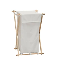 Household Essentials X-Frame Wood Laundry Hamper, Folding Wood Frame with Washable Poly-Cotton Bag