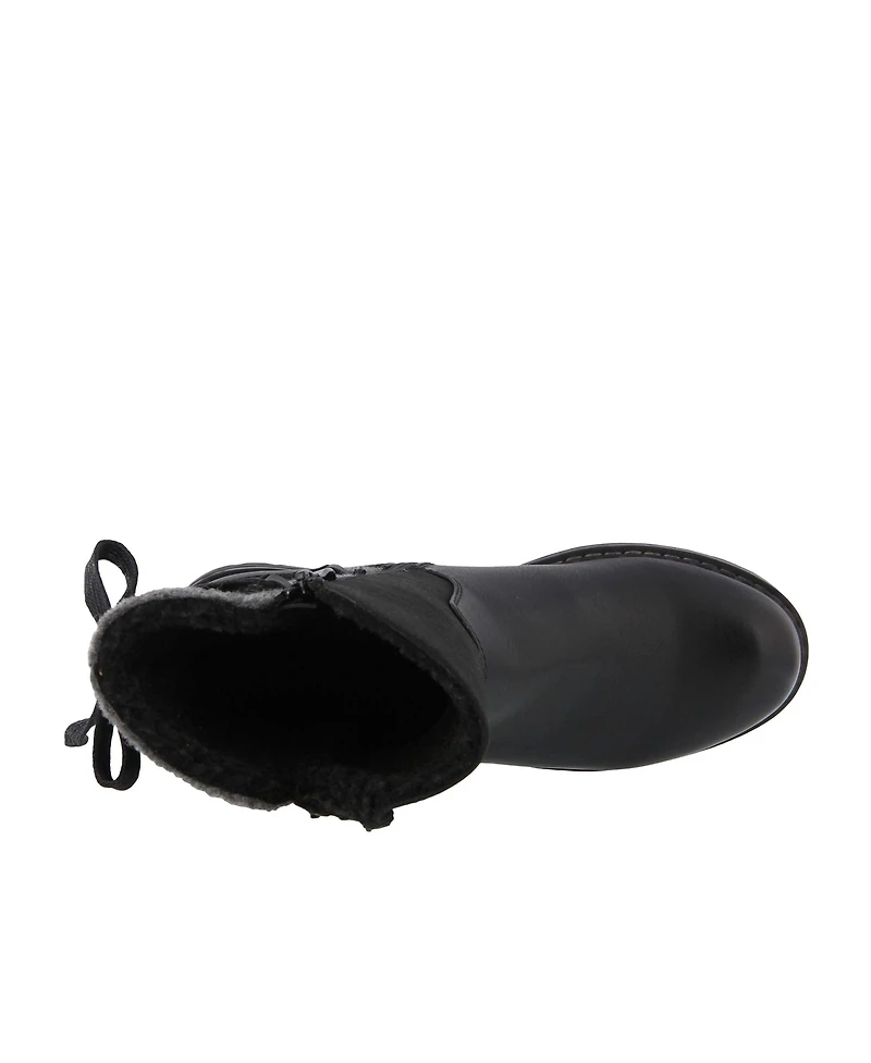 Patrizia Women s Dawna Sculpted Heel Booties with Faux Wool Shaft and Back Lace Detail