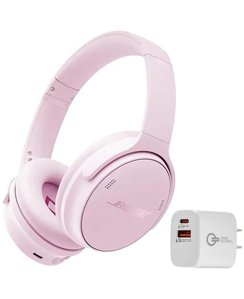 Bose QuietComfort Wireless Noise Cancelling Over-Ear Headphones, Petal Pink, Bundle with Usb-c/Usb-a Wall Charger