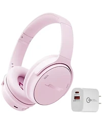 Bose QuietComfort Wireless Noise Cancelling Over-Ear Headphones, Petal Pink, Bundle with Usb-c/Usb-a Wall Charger