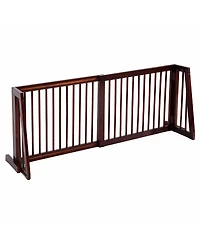 Gymax Folding Adjustable 3 Panel Wood Pet Dog Slide Gate Safety Fence