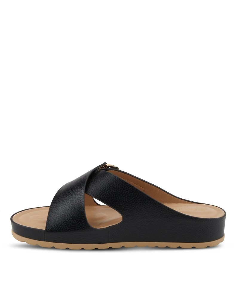 Patrizia Women s Rutha Criss-Cross Strap Slide Sandals with Gold Buckle and Padded Insole