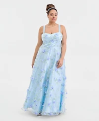 Say Yes Trendy Plus Floral Print Applique Gown, Created for Macy's