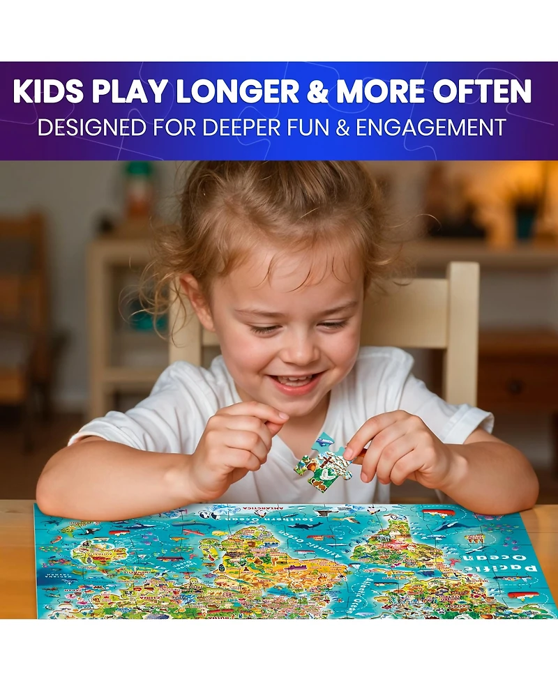 Quokka 100 Puzzles for Kids Ages 4-8 – Glow-in-The-Dark Usa Map World Map and Solar System – Geography Learning Toys