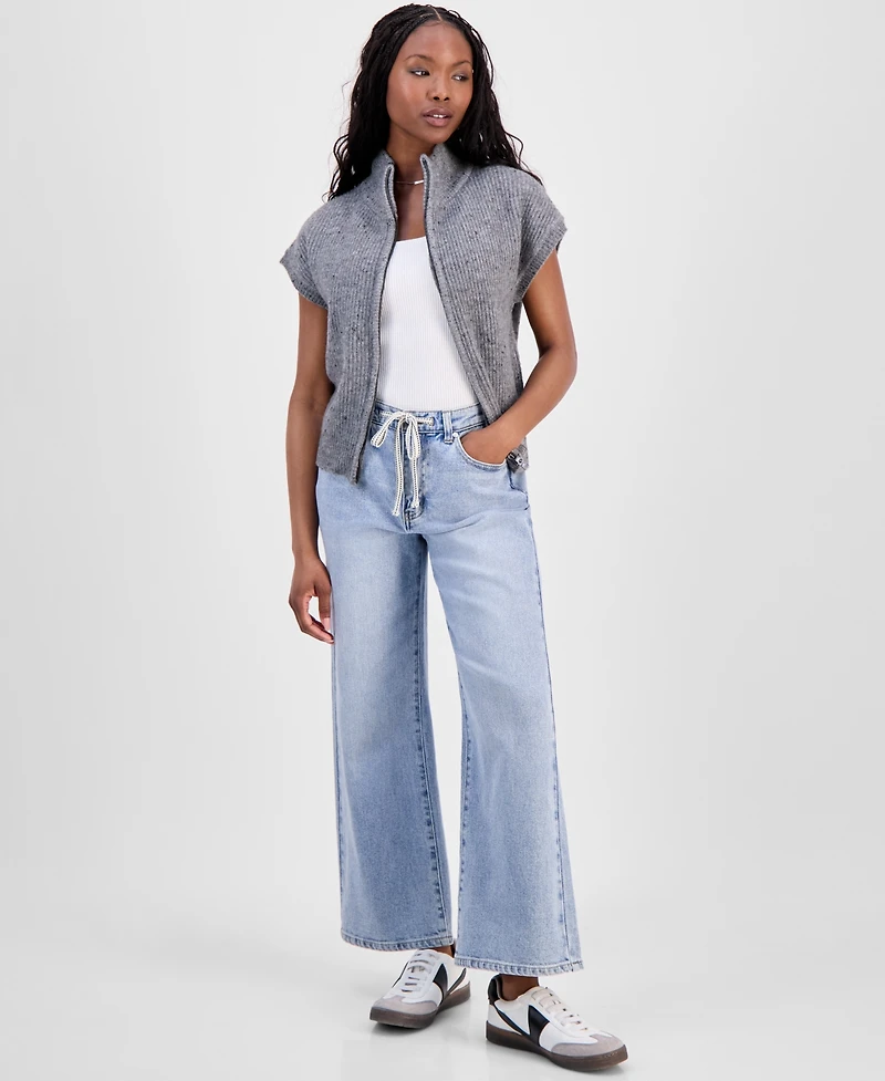 And Now This Petite Zip-Up Cap-Sleeve Sweater