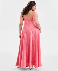 B Darlin Trendy Plus Shoulder-Tie Side-Slit Gown