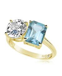 Suzy Levian Sterling Silver Gemstone Toi et Moi Two-Stone Ring