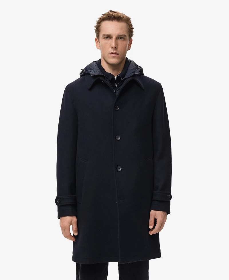 Mango Men's Detachable Hood Wool Coat
