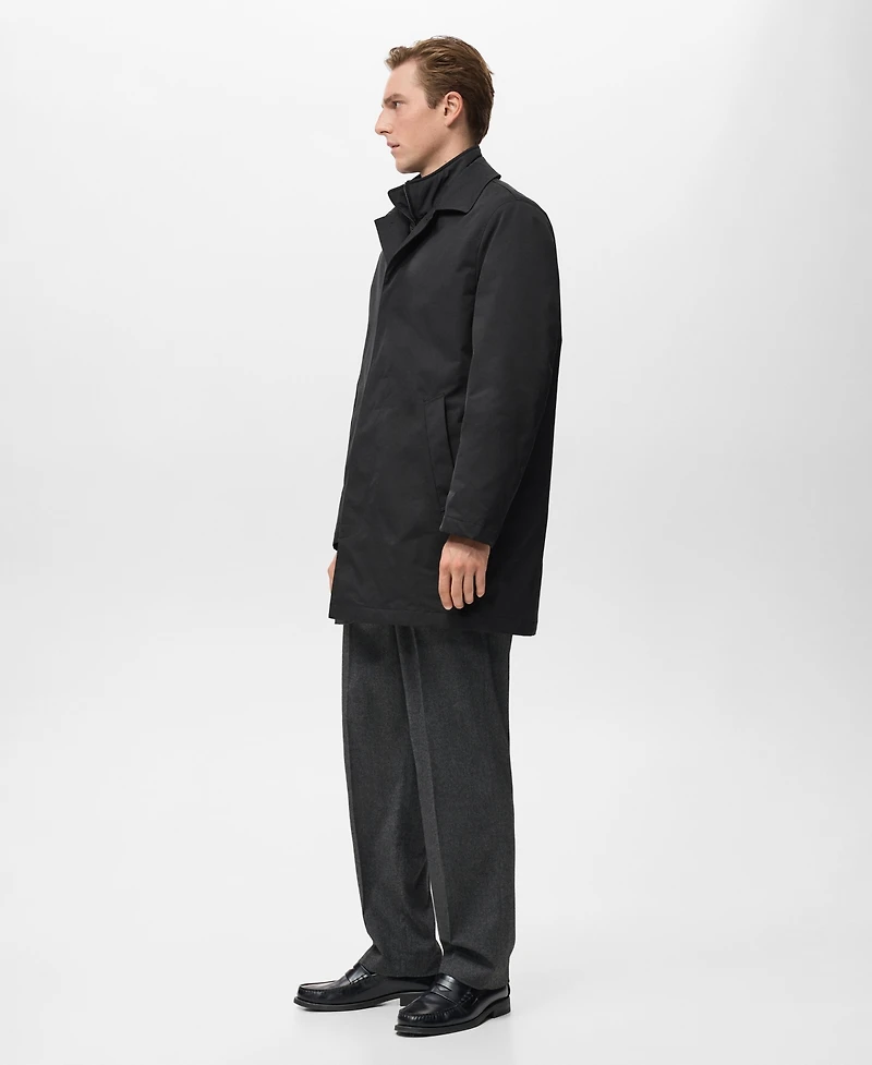 Mango Men's Quilted Water-Repellent Trench Coat