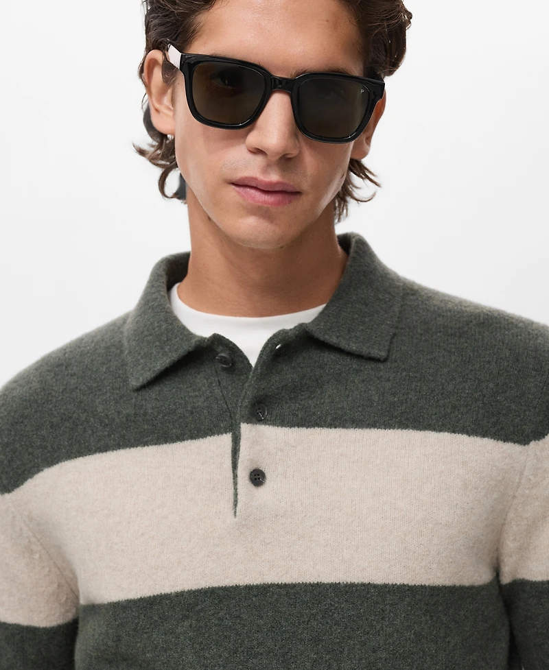 Mango Men's Knitted Wool Blend Polo Sweater