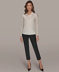 Donna Karan New York Women's Long-Sleeve Mix Media Cowl Front Top