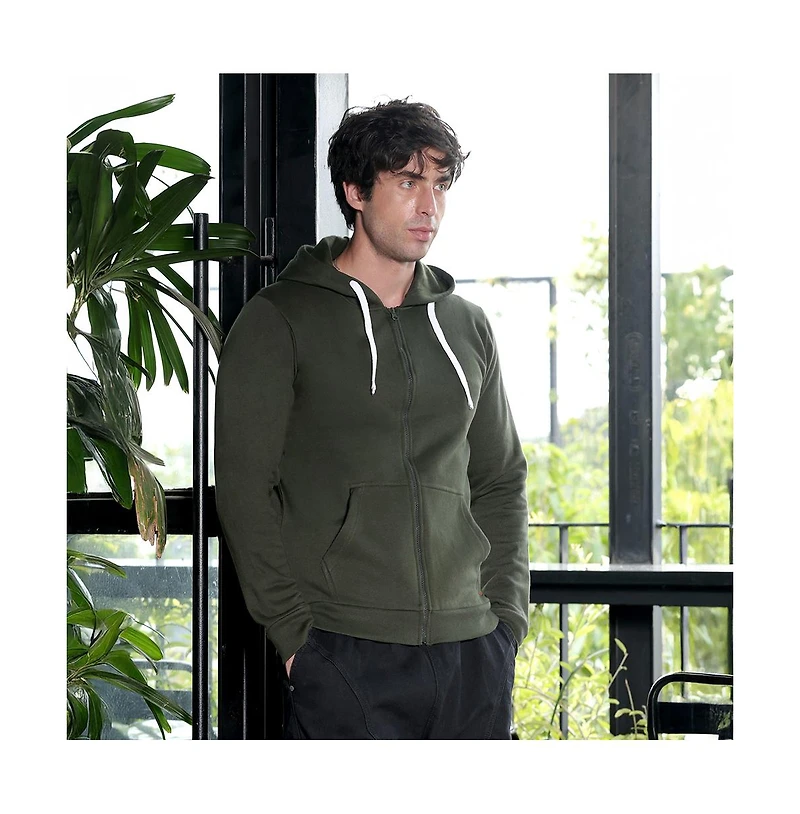 Campus Sutra Men's Seaweed Green Zip-Front Regular Hoodie