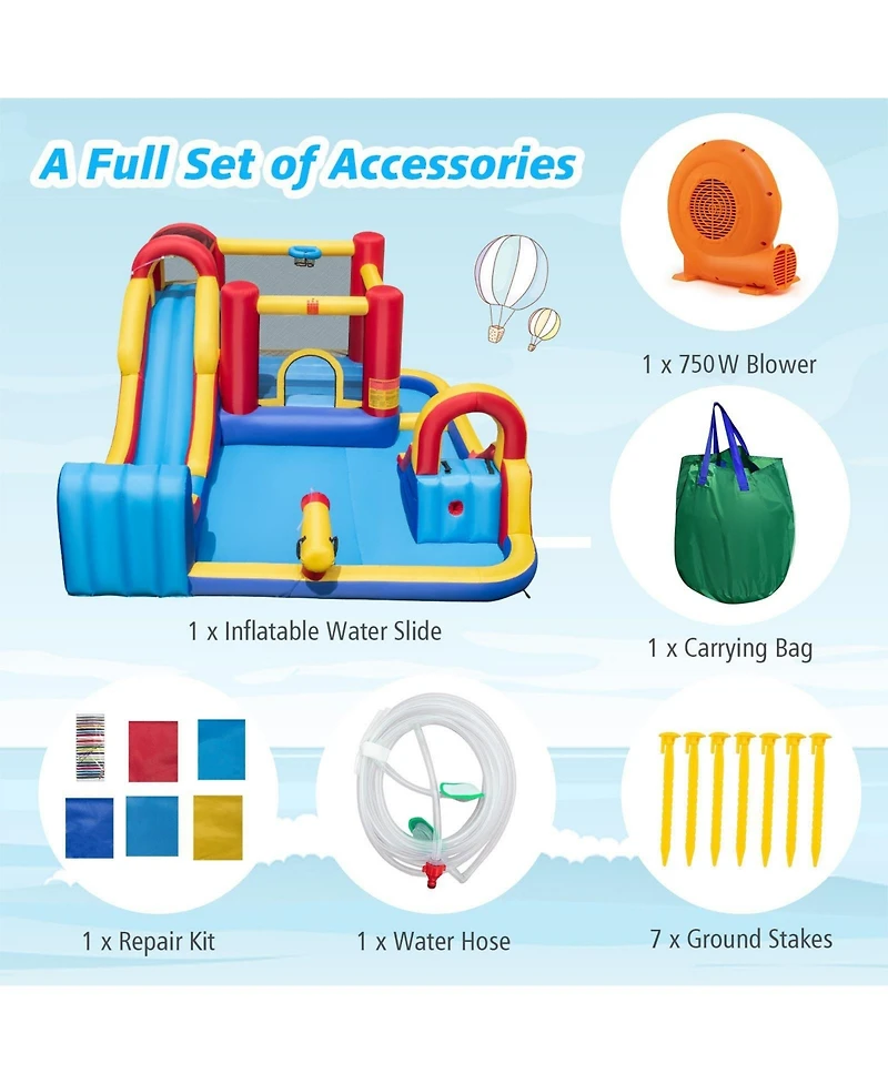 Inolait 7 in 1 Outdoor Inflatable Bounce House with Water Slides and Splash Pools with 750W Blower
