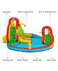 Inolait Kid's Inflatable Water Slide Bounce House with Climbing Wall and Pool Without Blower