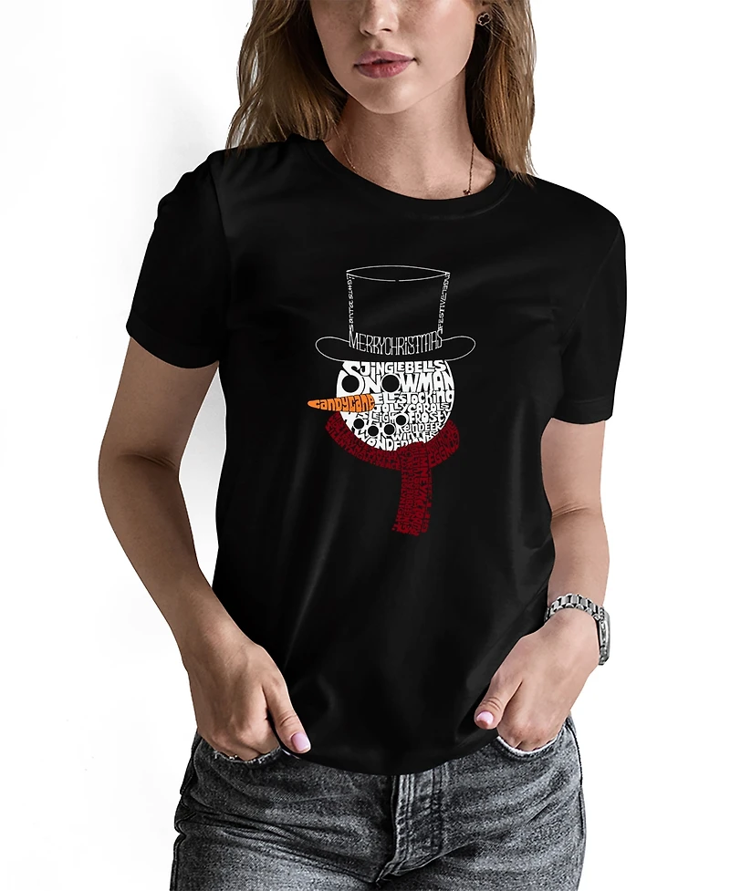 La Pop Art Women's Snowman Face Word Long Sleeve T-Shirt
