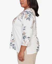 Alfred Dunner Plus Comfort & Joy Asymmetrical Floral Border Crew Neck Top