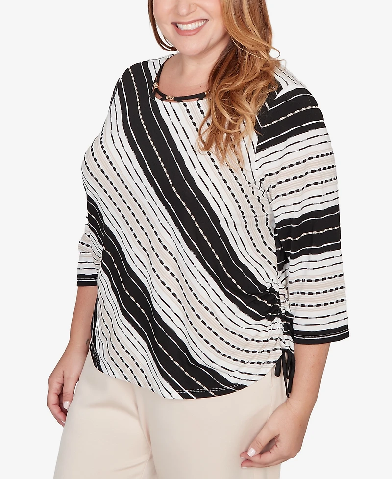 Alfred Dunner Plus Seville Embellished Diagonal Textured Stripe Top