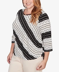 Alfred Dunner Plus Seville Embellished Diagonal Textured Stripe Top