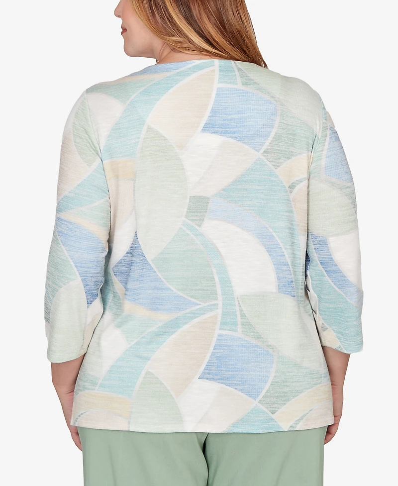 Alfred Dunner Plus St. Augustine Stained Glass Print Embellished Neck Top
