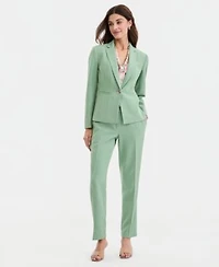 Kasper Womens Stretch Crepe One Button Panel Seamed Jacket Floral Sleeveless Tie Front Blouse Stretch Crepe High Rise Slim Pants