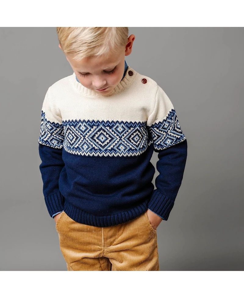 Hope & Henry Baby Boys Long Sleeve Intarsia Crew Neck Pullover Sweater with Buttons